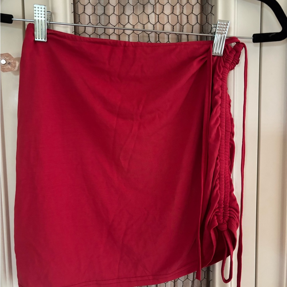 Red Ruched Mini Skirt